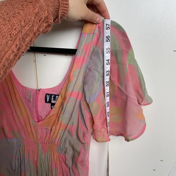 VEDA Multi Orange Printed Crepe Corazon Maxi Dress Size Medium - Picture 6 of 11